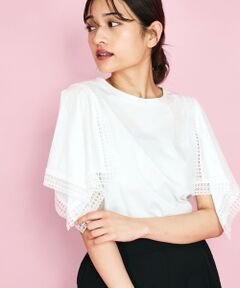 QUEENS COURT / クイーンズコート カットソー | レース使いスリーブシルケットカットソー≪手洗い可能≫