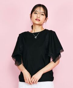 QUEENS COURT / クイーンズコート カットソー | レース使いスリーブシルケットカットソー≪手洗い可能≫