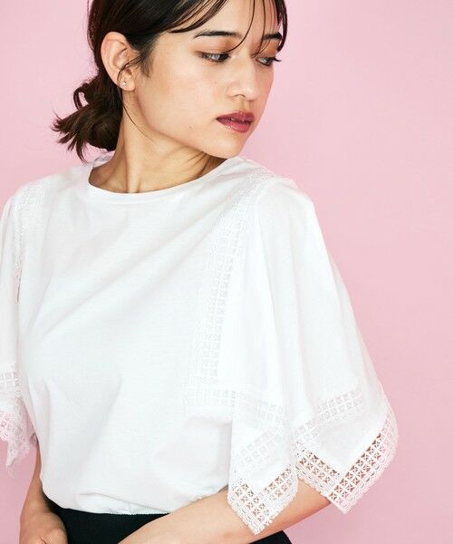 QUEENS COURT / クイーンズコート カットソー | レース使いスリーブシルケットカットソー≪手洗い可能≫ | 詳細1