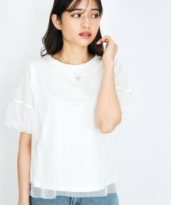 QUEENS COURT / クイーンズコート カットソー | ドットチュールレイヤードカットソー≪手洗い可能≫