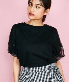 QUEENS COURT / クイーンズコート カットソー | ドットチュールレイヤードカットソー≪手洗い可能≫