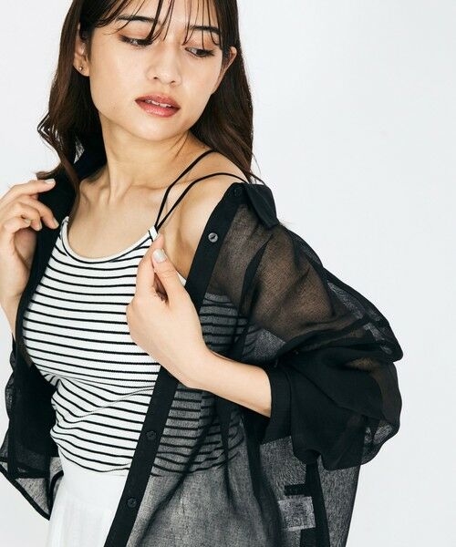 QUEENS COURT / クイーンズコート カットソー | カップ付きナローストラップボーダーキャミ≪手洗い可能≫ | 詳細4