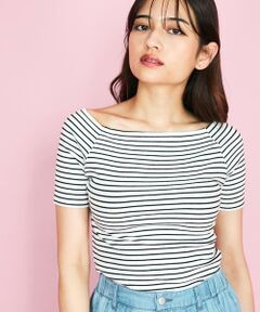 QUEENS COURT / クイーンズコート カットソー | オフショルボーダーリブトップス≪手洗い可能≫