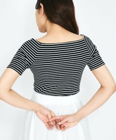 QUEENS COURT / クイーンズコート カットソー | オフショルボーダーリブトップス≪手洗い可能≫