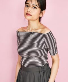 QUEENS COURT / クイーンズコート カットソー | オフショルボーダーリブトップス≪手洗い可能≫