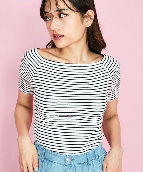 QUEENS COURT / クイーンズコート カットソー | オフショルボーダーリブトップス≪手洗い可能≫ | 詳細1