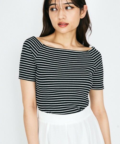QUEENS COURT / クイーンズコート カットソー | オフショルボーダーリブトップス≪手洗い可能≫ | 詳細5