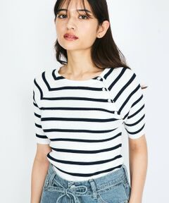 QUEENS COURT / クイーンズコート ニット・セーター | パール釦ボーダーリブニットトップス≪手洗い可能≫