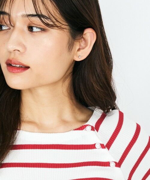 QUEENS COURT / クイーンズコート ニット・セーター | パール釦ボーダーリブニットトップス≪手洗い可能≫ | 詳細1