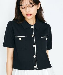 QUEENS COURT / クイーンズコート ニット・セーター | 配色ラインポロ襟ニットカーディガントップス≪手洗い可能≫