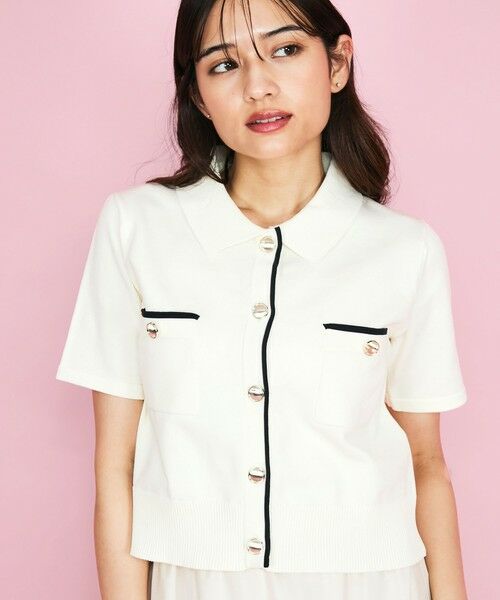 QUEENS COURT / クイーンズコート ニット・セーター | 配色ラインポロ襟ニットカーディガントップス≪手洗い可能≫ | 詳細1