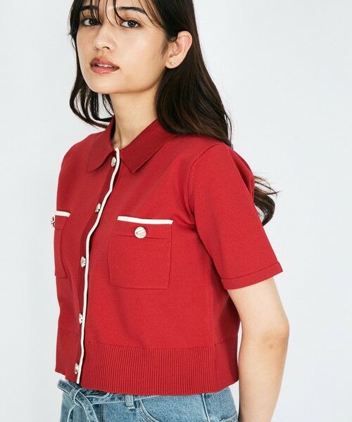QUEENS COURT / クイーンズコート 配色ラインポロ襟ニットカーディガントップス≪手洗い可能≫ 楽天市場】【SALE／15%OFF】配色ラインポロ襟ニットカーディガン