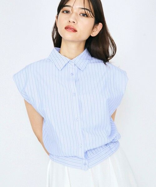 QUEENS COURT/クイーンズコート ストライプノースリシャツ≪手洗い可能≫ ブルー系その他 M QUEENS COURT/クイーンズコート ストライプノースリシャツ≪手洗い可能≫ ブルー系その他 M