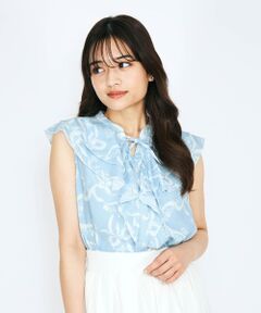 QUEENS COURT / クイーンズコート シャツ・ブラウス | リボンフラワー柄フリルブラウス≪手洗い可能≫