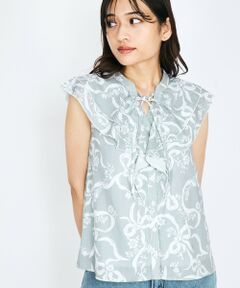 QUEENS COURT / クイーンズコート シャツ・ブラウス | リボンフラワー柄フリルブラウス≪手洗い可能≫
