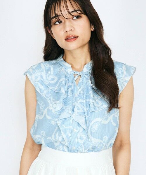 QUEENS COURT / クイーンズコート シャツ・ブラウス | リボンフラワー柄フリルブラウス≪手洗い可能≫ | 詳細1