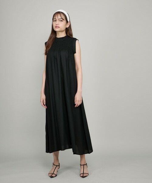 QUEENS COURT / クイーンズコート ロング・マキシ丈ワンピース | レーヨン麻シャーリングトップワンピース≪洗濯機で洗える≫ | 詳細10