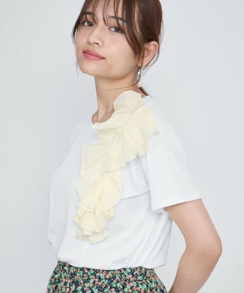 QUEENS COURT / クイーンズコート カットソー | アシメショルダーフリルTシャツ≪手洗い可能≫ | 詳細1