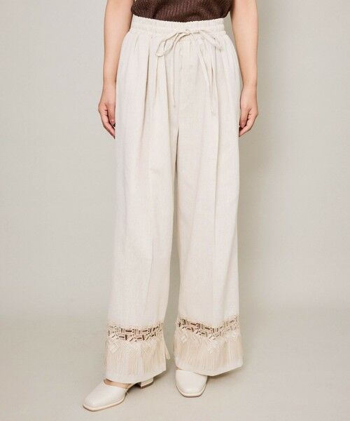 QUEENS COURT/クイーンズコート レーヨン麻レースアレンジイージーパンツ≪洗濯機で洗える≫ ベージュ M QUEENS COURT/クイーンズコート レーヨン麻レースアレンジイージーパンツ≪洗濯機で洗える≫ ベージュ M