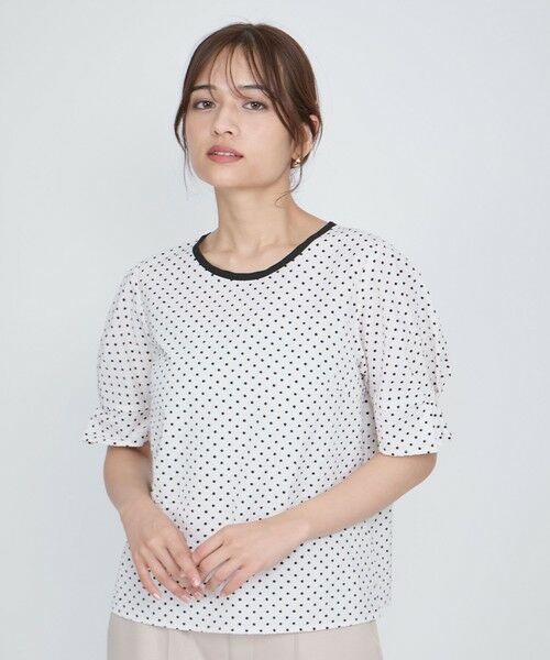 QUEENS COURT/クイーンズコート シアサッカーモノトーンドットブラウス≪手洗い可能≫ ホワイト系その他 M QUEENS COURT/クイーンズコート シアサッカーモノトーンドットブラウス≪手洗い可能≫ ホワイト系その他 M