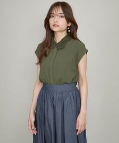 QUEENS COURT / クイーンズコート シャツ・ブラウス | レースカラーフレンチスリーブブラウス≪洗濯機で洗える≫