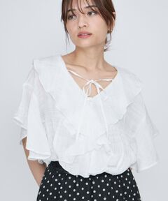 QUEENS COURT / クイーンズコート シャツ・ブラウス | シアーシャーリングラッフルブラウス≪洗濯機で洗える≫