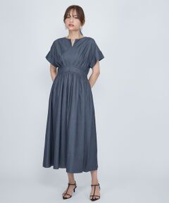 QUEENS COURT / クイーンズコート ロング・マキシ丈ワンピース | ダンガリーデニムウエストギャザーワンピース≪手洗い可能≫