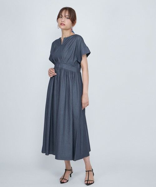 QUEENS COURT / クイーンズコート ロング・マキシ丈ワンピース | ダンガリーデニムウエストギャザーワンピース≪手洗い可能≫ | 詳細2