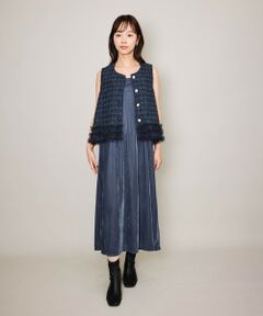 QUEENS COURT / クイーンズコート ロング・マキシ丈ワンピース | シアーベロアダブルストラップキャミドレス≪手洗い可能≫