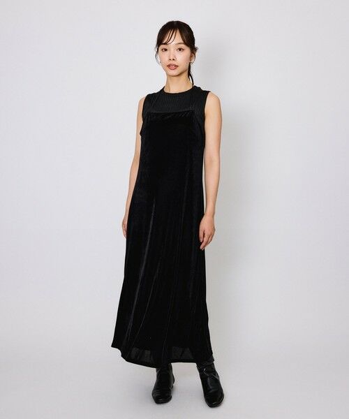 QUEENS COURT / クイーンズコート ロング・マキシ丈ワンピース | シアーベロアダブルストラップキャミドレス≪手洗い可能≫ | 詳細1