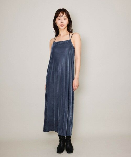 QUEENS COURT / クイーンズコート ロング・マキシ丈ワンピース | シアーベロアダブルストラップキャミドレス≪手洗い可能≫ | 詳細4