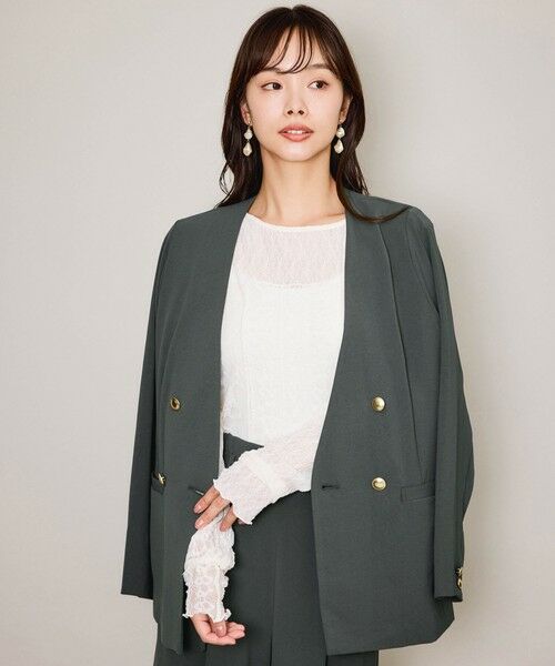 QUEENS COURT/クイーンズコート マルチメリットノーカラーライトジャケット≪セットアップ対応/洗濯機で洗える≫ ダークグレー M QUEENS COURT/クイーンズコート マルチメリットノーカラーライトジャケット≪セットアップ対応/洗濯機で洗える≫ ダークグレー M