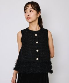 QUEENS COURT / クイーンズコート ダウンジャケット・ベスト | ライトツィードフリルヘムベスト≪洗濯機で洗える≫