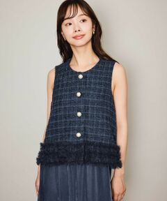 QUEENS COURT / クイーンズコート ダウンジャケット・ベスト | ライトツィードフリルヘムベスト≪洗濯機で洗える≫