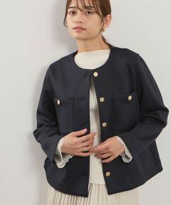 QUEENS COURT / クイーンズコート テーラードジャケット | カルゼダンボールノーカラージャケット≪手洗い可能≫