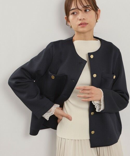 QUEENS COURT / クイーンズコート テーラードジャケット | カルゼダンボールノーカラージャケット≪手洗い可能≫ | 詳細1