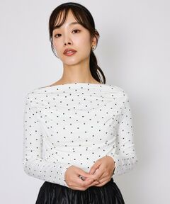 QUEENS COURT / クイーンズコート カットソー | モノトーンドットオフショルカットソー≪手洗い可能≫