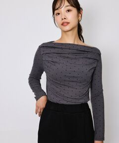 QUEENS COURT / クイーンズコート カットソー | モノトーンドットオフショルカットソー≪手洗い可能≫