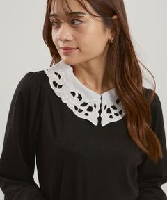 QUEENS COURT / クイーンズコート カットソー | レースカラーラメMIXカットソー≪手洗い可能≫