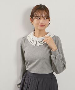 QUEENS COURT / クイーンズコート カットソー | レースカラーラメMIXカットソー≪手洗い可能≫