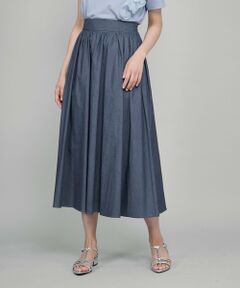 QUEENS COURT / クイーンズコート ミニ・ひざ丈スカート | ダンガリーデニムギャザーフレアスカート≪手洗い可能≫