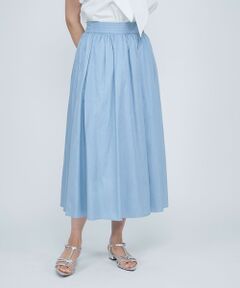 QUEENS COURT / クイーンズコート ミニ・ひざ丈スカート | ダンガリーデニムギャザーフレアスカート≪手洗い可能≫