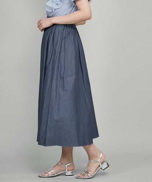 QUEENS COURT / クイーンズコート ミニ・ひざ丈スカート | ダンガリーデニムギャザーフレアスカート≪手洗い可能≫ | 詳細1