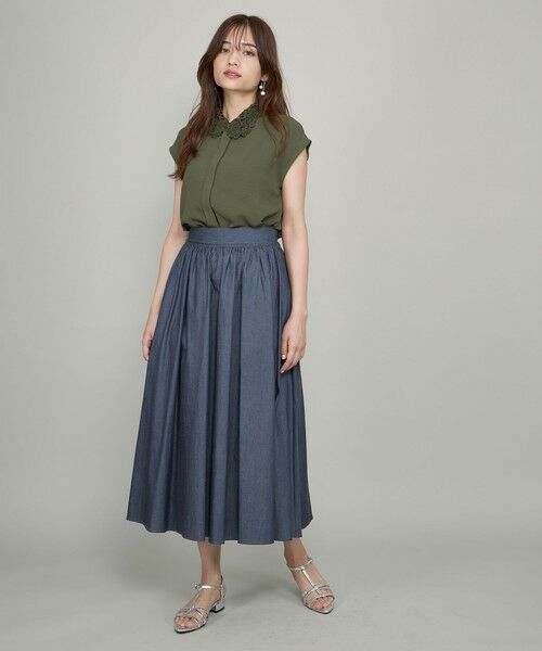 QUEENS COURT / クイーンズコート ミニ・ひざ丈スカート | ダンガリーデニムギャザーフレアスカート≪手洗い可能≫ | 詳細5