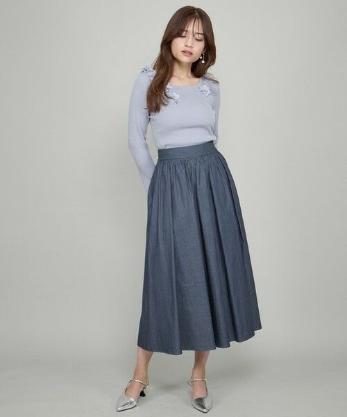 QUEENS COURT / クイーンズコート ミニ・ひざ丈スカート | ダンガリーデニムギャザーフレアスカート≪手洗い可能≫ | 詳細7