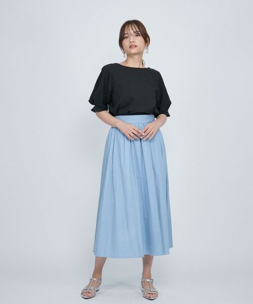 QUEENS COURT / クイーンズコート ミニ・ひざ丈スカート | ダンガリーデニムギャザーフレアスカート≪手洗い可能≫ | 詳細11