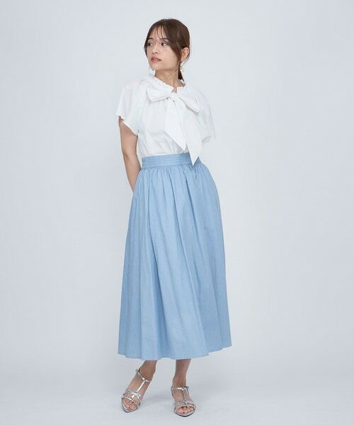 QUEENS COURT / クイーンズコート ミニ・ひざ丈スカート | ダンガリーデニムギャザーフレアスカート≪手洗い可能≫ | 詳細9