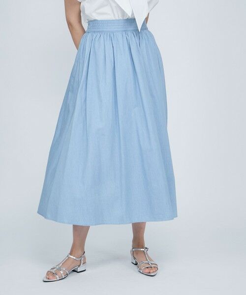 QUEENS COURT / クイーンズコート ミニ・ひざ丈スカート | ダンガリーデニムギャザーフレアスカート≪手洗い可能≫ | 詳細10