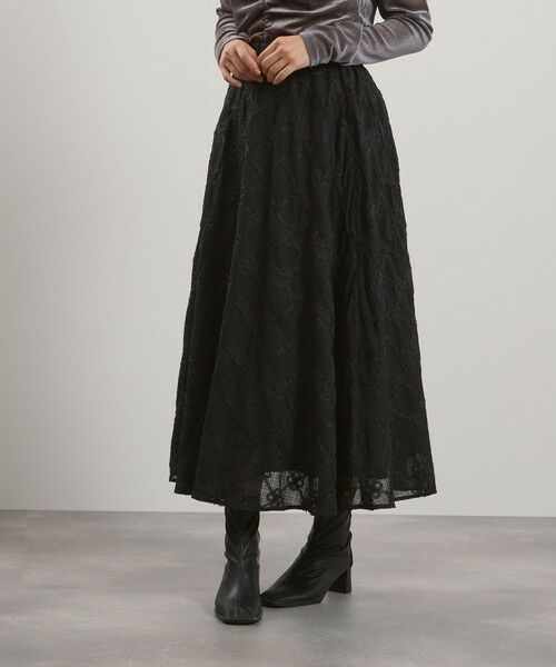 QUEENS COURT / クイーンズコート ミニ・ひざ丈スカート | フラワーレース刺繍フレアスカート≪手洗い可能≫ | 詳細1