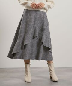 QUEENS COURT / クイーンズコート ミニ・ひざ丈スカート | ツィードライクアシメフリルスカート≪手洗い可能≫